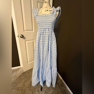 Light Blue Gingham Maxi Dress with Ruffle Straps